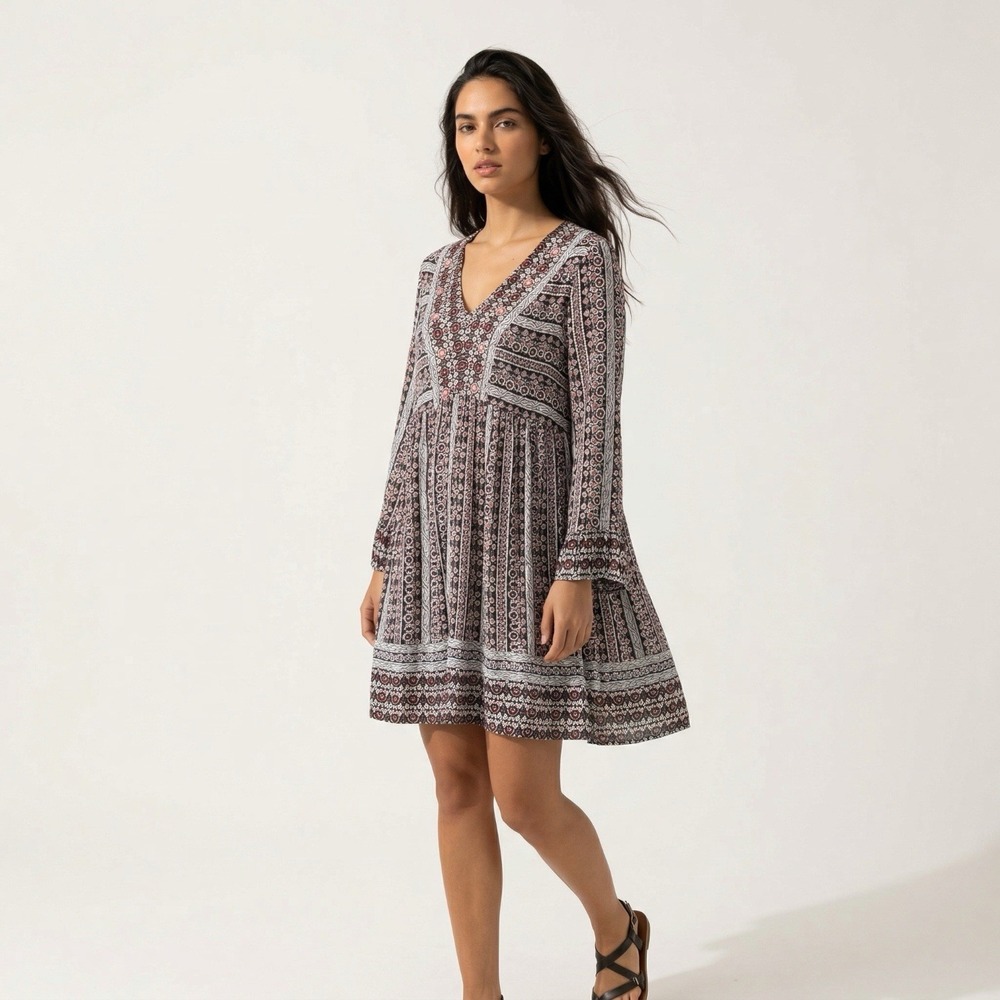 Anthropologie V‑Neck Mini Dress Printed
